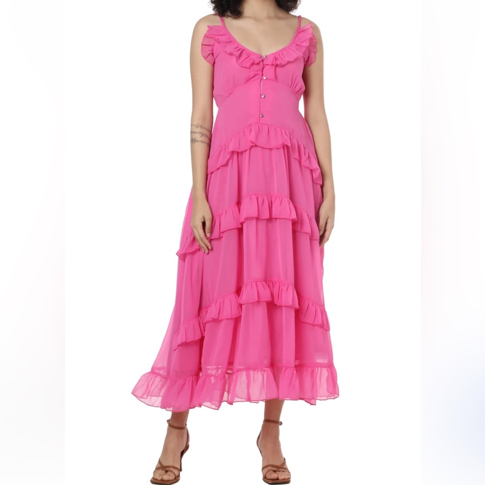 Myra Bag Pink Ruffled Midi Dress Spaghetti Strap Party
SZ XL EUC